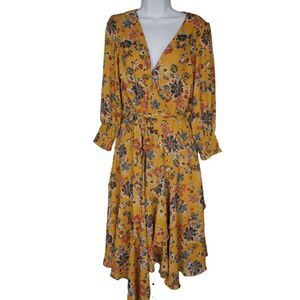 NY Collection Women's Petite 3/4 Sleeve Belted Chiffon Handkerchief Hem Dress PX